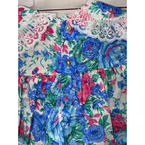 Vintage Forever Floral Blue Pink Lace Trim Size 18 Months Girl's Sleeveless Dres - Picture 6 of 9